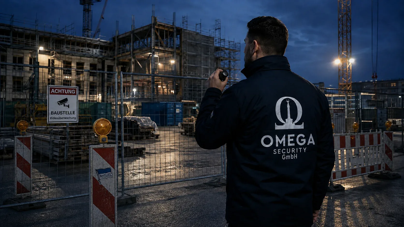 Mitarbeiter von Omega Security bei der Bewachung einer Berliner Baustelle