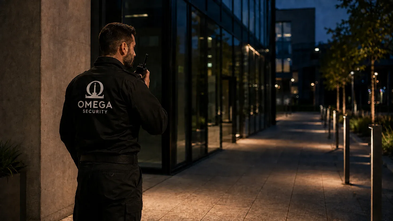 Mitarbeiter von Omega Security beim nächtlichen Werk- und Objektschutz