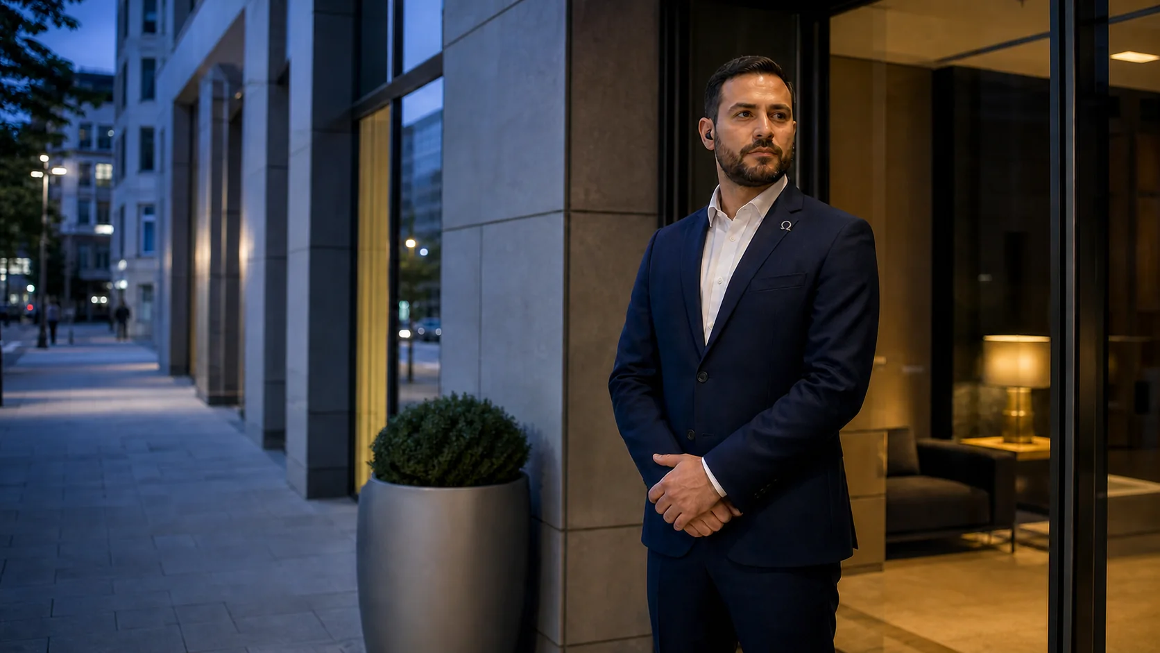 Professioneller Doorman am Eingangsbereich